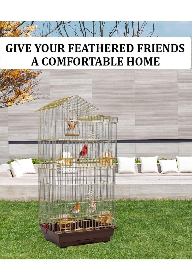 قفص طيور كبير مع 4 حاويات طعام و3 أعواد خشبية وأرجوحة مقاس 100*46*35.5 للببغاوات الصغيرة والمتوسطة مثل الكوكتيل والكوكاتو والكونيور - Image 2