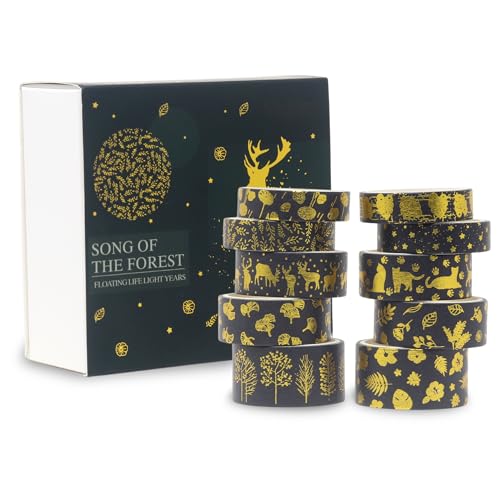 Lakeer Washi Masking Tape Set of 10 Rolls - Song of The Forest - Washi Tapes for Scrapbooking, DIY Craft, Decoration, Gift Wrapping, etc. - Image 1