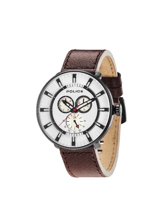Men League Brown Leather Strap Multifunction Watch for Men, 50mm