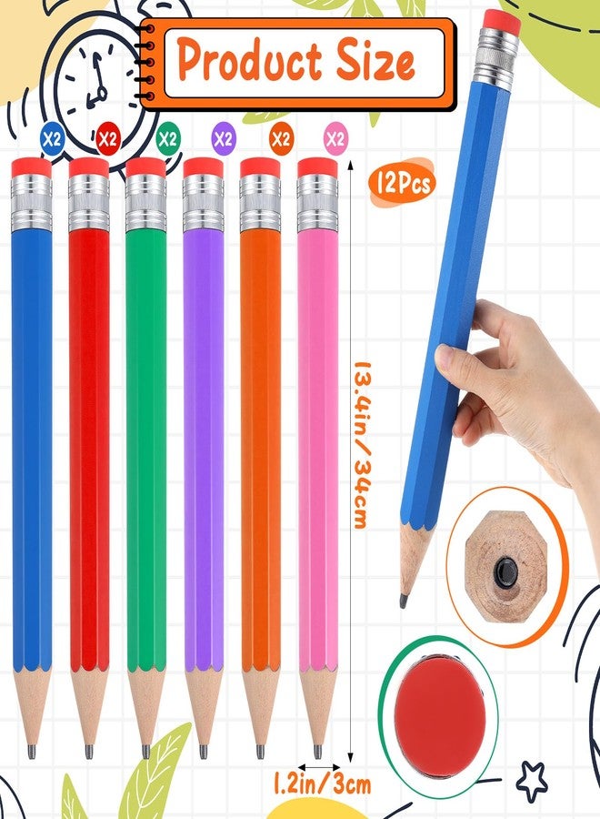 Caeuiciw 12 Pcs Wooden Jumbo Pencils for Prop, Funny Huge Giant Pencil 13 Inch for Home and Activities(13 Inch) - Image 2