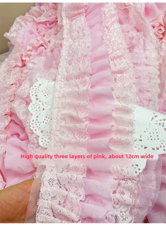 Lolita Dress Three-Layer Lace Pastoral Skirt Cuff Skirt High Quality Made Clothes Lining Decorative Lace Accessories-Color:Pink 0.5m = Half A Meter Long / Multiple Shots In A Row  - Image 1