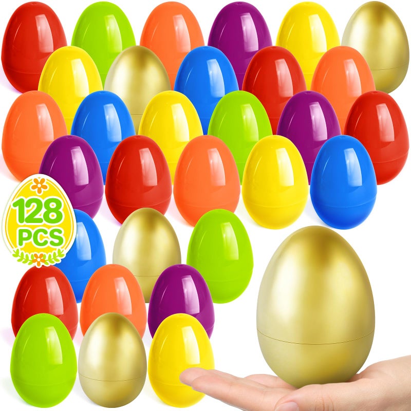 spring flower SpringFlower 120PCS 35 inch Plastic Easter Eggs Plus 8 Golden Easter Eggs Empty Easter Eggs Fillable Plastic Eggs Bulks for Easter Basket Stuffer Easter Party Favor Egg Hunt - Image 3