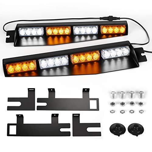 ASPL 32LED Visor Lights 26 Flash Patterns Windshield Emergency Hazard Warning Strobe Beacon Split Mount Deck Dash Lamp With Extend Bracket (Amber/White/Amber/White) - Image 1