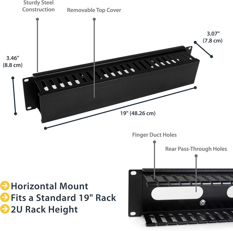 StarTechcom Horizontal 2U Server Rack Cable Management Finger Duct w Cover  19 Network Rack Wire Duct Raceway Panel  Slotted Wire Duct CMDUCT2U - Image 2