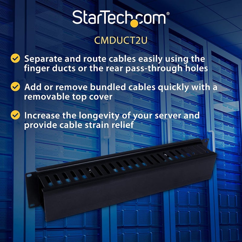 StarTechcom Horizontal 2U Server Rack Cable Management Finger Duct w Cover  19 Network Rack Wire Duct Raceway Panel  Slotted Wire Duct CMDUCT2U - Image 3