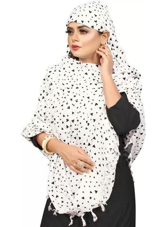 eloska world eloska world Premium Pure Cotton Stylish Printed Scarf with Built-in Sun Protection Face Cover - Breathable Cotton Mask for Women and Girls (BLACK HEART SCARF)  - Image 1