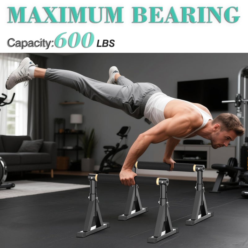 GanFindX 10-14'' Wooden Parallel Bar and Dip Bar with Adjustable Height and Non-Slip Handles, Rock-Free Fitness Equipment for Handstands, L-Sits, Gymnastics and Strength Training for Home Gym, 600lbs Capacity - Image 4