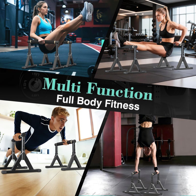 GanFindX 10-14'' Wooden Parallel Bar and Dip Bar with Adjustable Height and Non-Slip Handles, Rock-Free Fitness Equipment for Handstands, L-Sits, Gymnastics and Strength Training for Home Gym, 600lbs Capacity - Image 2