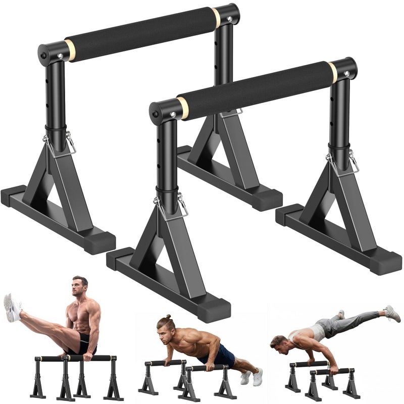 GanFindX 10-14'' Wooden Parallel Bar and Dip Bar with Adjustable Height and Non-Slip Handles, Rock-Free Fitness Equipment for Handstands, L-Sits, Gymnastics and Strength Training for Home Gym, 600lbs Capacity - Image 1