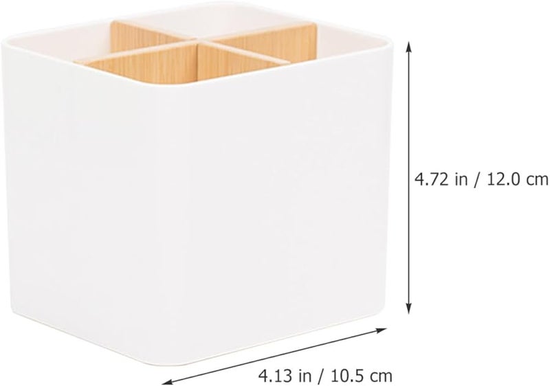 حامل فرشاة مكياج بيضاء منظِّم متعدد الأقسام صندوق تخزين طاولة الزينة - Image 4