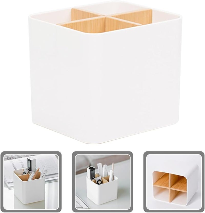 حامل فرشاة مكياج بيضاء منظِّم متعدد الأقسام صندوق تخزين طاولة الزينة - Image 5