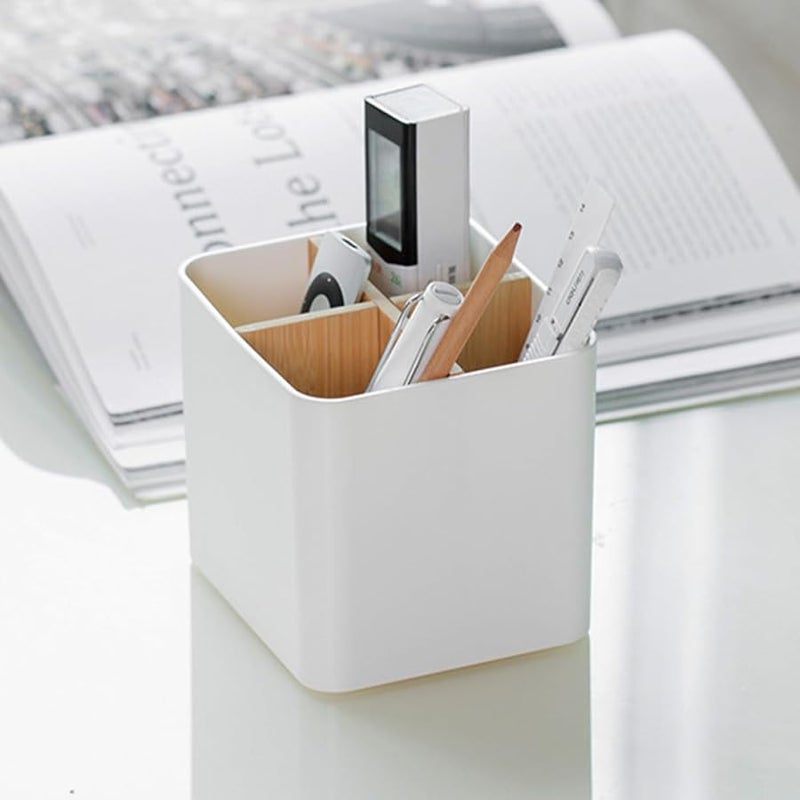 حامل فرشاة مكياج بيضاء منظِّم متعدد الأقسام صندوق تخزين طاولة الزينة - Image 3