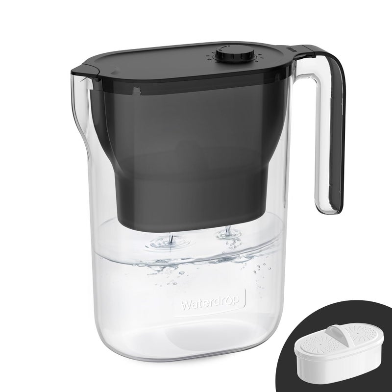 Waterdrop Water Filter Pitcher, 200-Gallon Long-Life, Countertop NSF Certified Water Purifier, Replaces 6,400 Plastic Water Bottles a Year, Reduces Chlorine, PFOA/PFOS, 7-Cup, Black - Image 1
