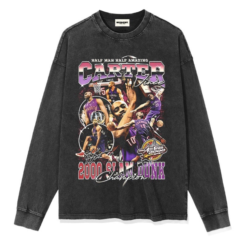 Vintage Vince Carter Printed Short-sleeved T-shirt Men''s Washed Dressed Loose Heavy Small Collar Men''s - Image 2