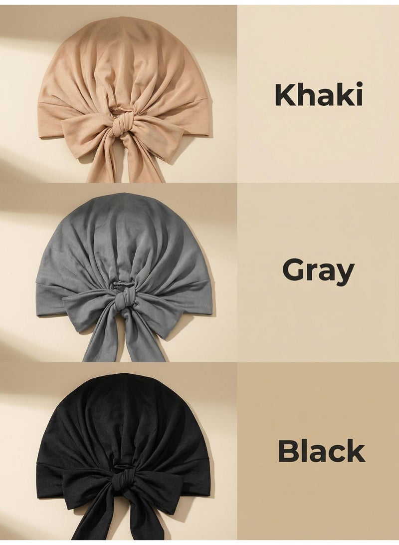 V.nice 3PCS Ladies Hijab Undercap with Ties, Muslim Islamic Inner Cap with Back Closure – Size 55–60 cm - Image 3