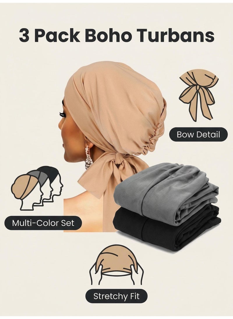 V.nice 3PCS Ladies Hijab Undercap with Ties, Muslim Islamic Inner Cap with Back Closure – Size 55–60 cm - Image 4