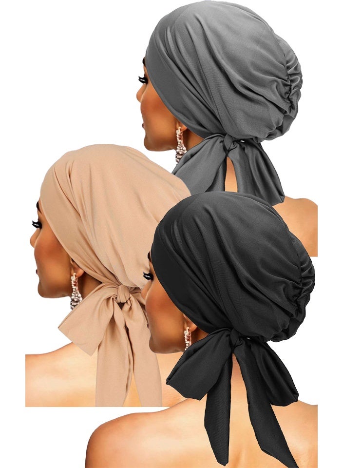 V.nice 3PCS Ladies Hijab Undercap with Ties, Muslim Islamic Inner Cap with Back Closure – Size 55–60 cm - Image 1