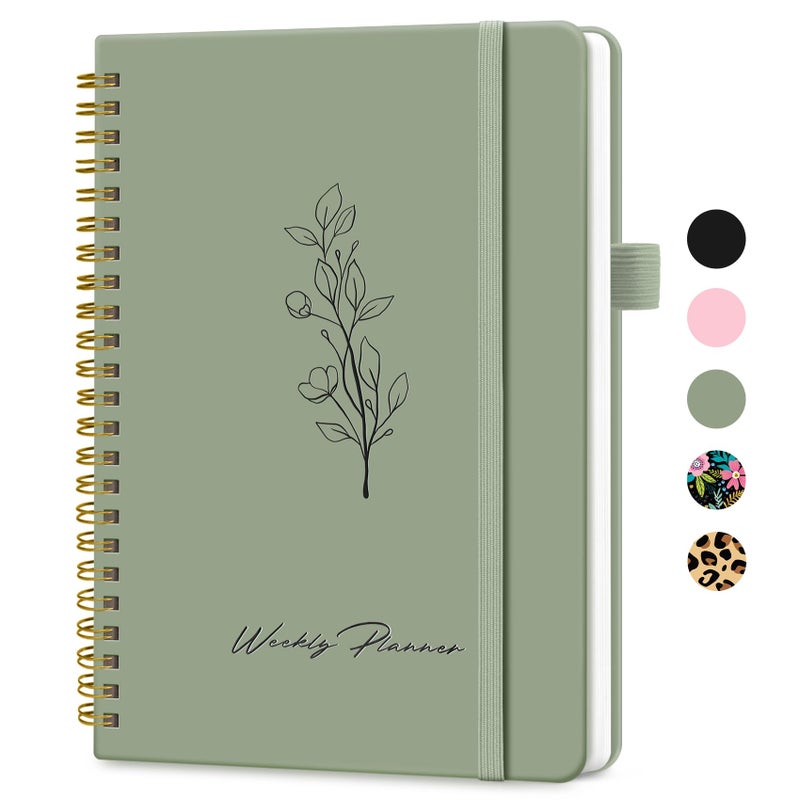 Taja Undated Weekly Planner, Weekly To Do List Notebook with Goal & Habit Tracker Organizer, A5 Weekly Planner Notebook with Spiral Binding, 6.1" x 8.2" - Green - Image 1