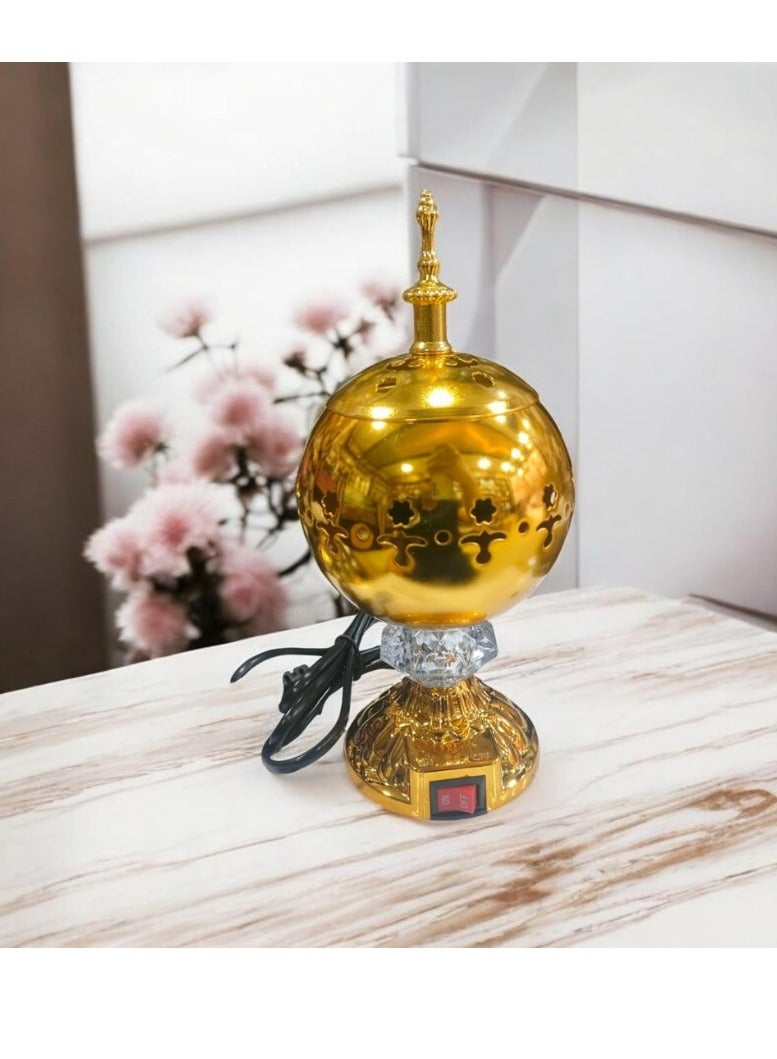 Portable Electric Incense Burner. Antique Arabic Resin and Oud Incense Holder, Aromatherapy Diffuser for Yoga, Spa, Aromatherapy, Home and Office Decor (Golden Ball Incense Burner)  - Image 1