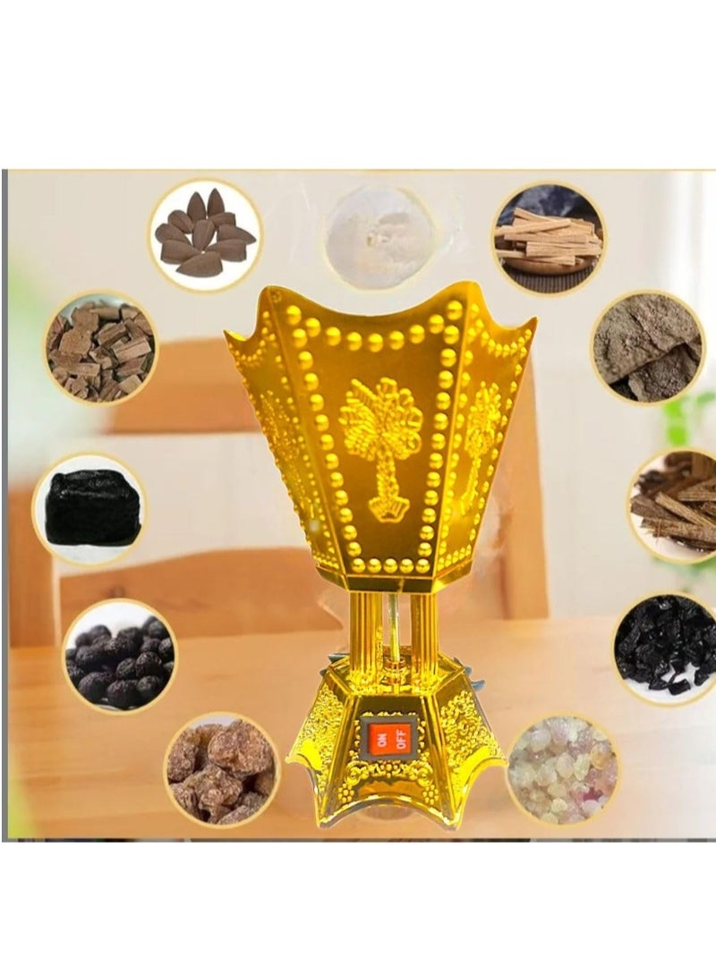 Portable Electric Incense Burner. Antique Arabic Resin and Oud Incense Holder, Aromatherapy Diffuser for Yoga, Spa, Aromatherapy, Home and Office Decor (Golden Ball Incense Burner)  - Image 3