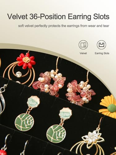 Coward Earring Organizer Tray Box Black Velvet Earring Jewelry Display Storage Tray Case with Transparent Glass Lid for Home Drawer or Shop Selling - Image 3