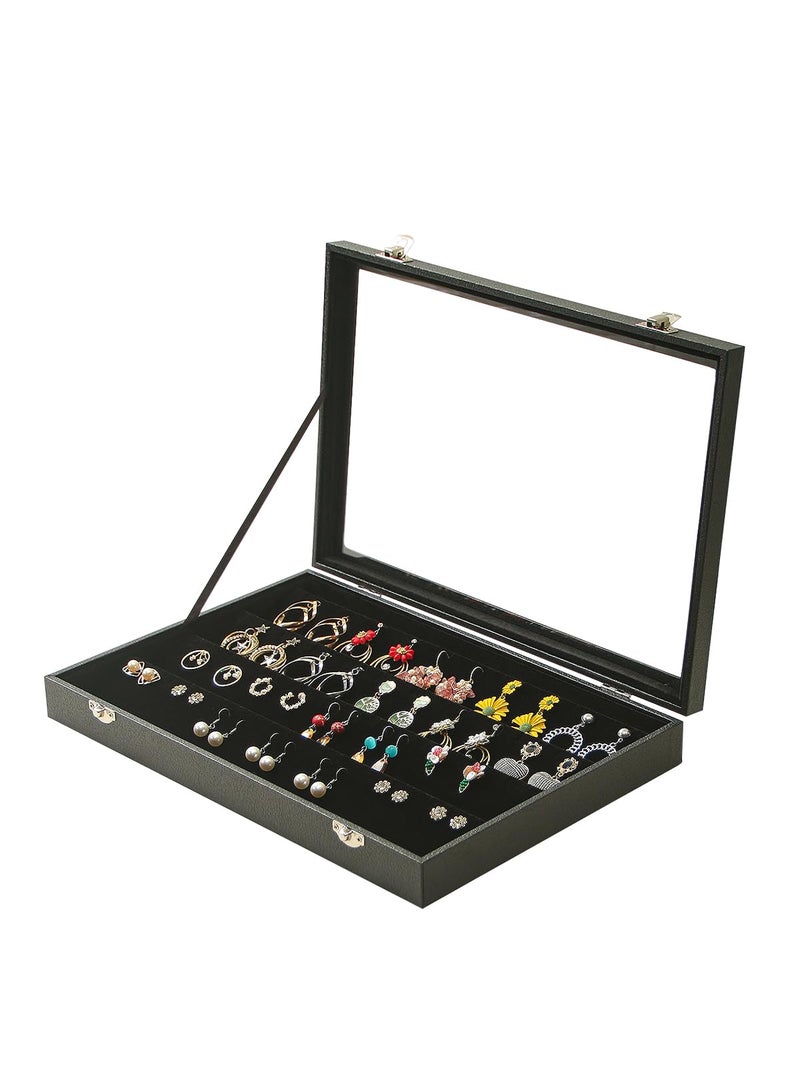 Coward Earring Organizer Tray Box Black Velvet Earring Jewelry Display Storage Tray Case with Transparent Glass Lid for Home Drawer or Shop Selling - Image 2