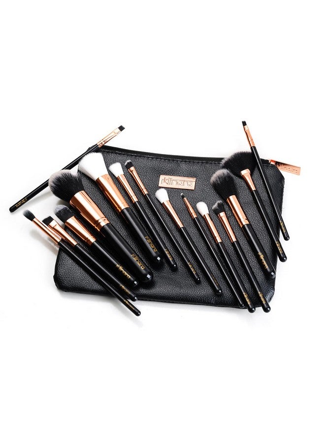 Minara Makeup Brush Set Of 15 With Easy To Carry Pouch (Black) | Travel Size Cosmetic Brushes Kit For Face Foundation Brush Eyeshadow With Storage | Makeup Pouch For Women | - Image 1