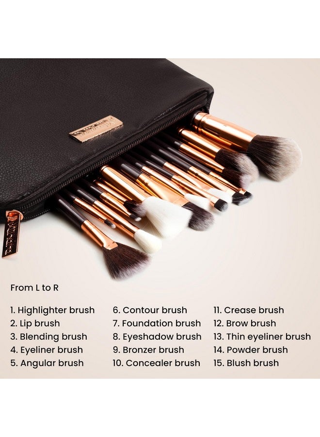 Minara Makeup Brush Set Of 15 With Easy To Carry Pouch (Black) | Travel Size Cosmetic Brushes Kit For Face Foundation Brush Eyeshadow With Storage | Makeup Pouch For Women | - Image 3