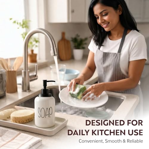 Decor & More Modern Ceramic Soap Dispenser | 500ml Liquid Handwash Dispenser White with Removable Pump | Handwash Bottle for Kitchen & Bathroom | Bathroom Soap & Hand Dispensers Set of 2 - Image 4