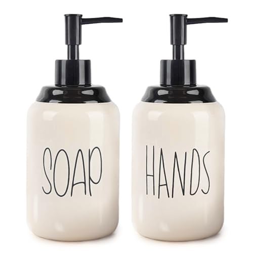 Decor & More Modern Ceramic Soap Dispenser | 500ml Liquid Handwash Dispenser White with Removable Pump | Handwash Bottle for Kitchen & Bathroom | Bathroom Soap & Hand Dispensers Set of 2 - Image 1