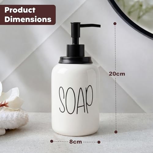 Decor & More Modern Ceramic Soap Dispenser | 500ml Liquid Handwash Dispenser White with Removable Pump | Handwash Bottle for Kitchen & Bathroom | Bathroom Soap & Hand Dispensers Set of 2 - Image 2