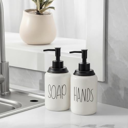 Decor & More Modern Ceramic Soap Dispenser | 500ml Liquid Handwash Dispenser White with Removable Pump | Handwash Bottle for Kitchen & Bathroom | Bathroom Soap & Hand Dispensers Set of 2 - Image 5