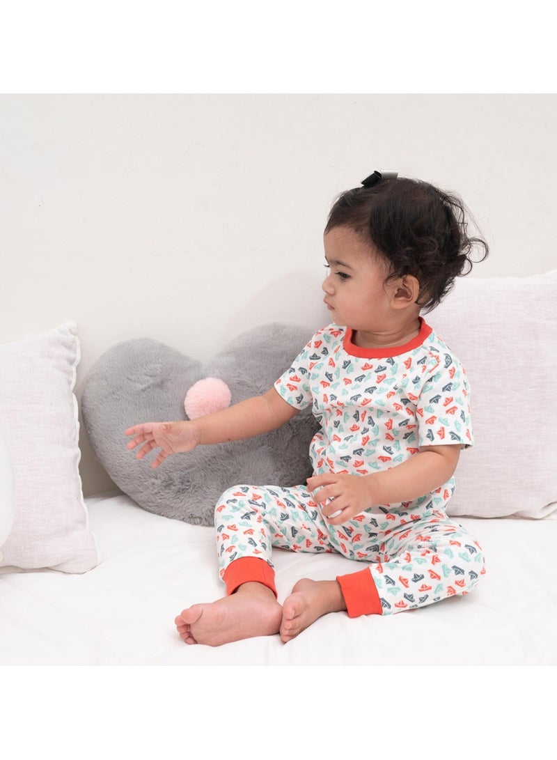 Keebee Organic Cotton Half Sleeve Paper Boats Printed Lounge Nightsuit Pajama Set - Image 2