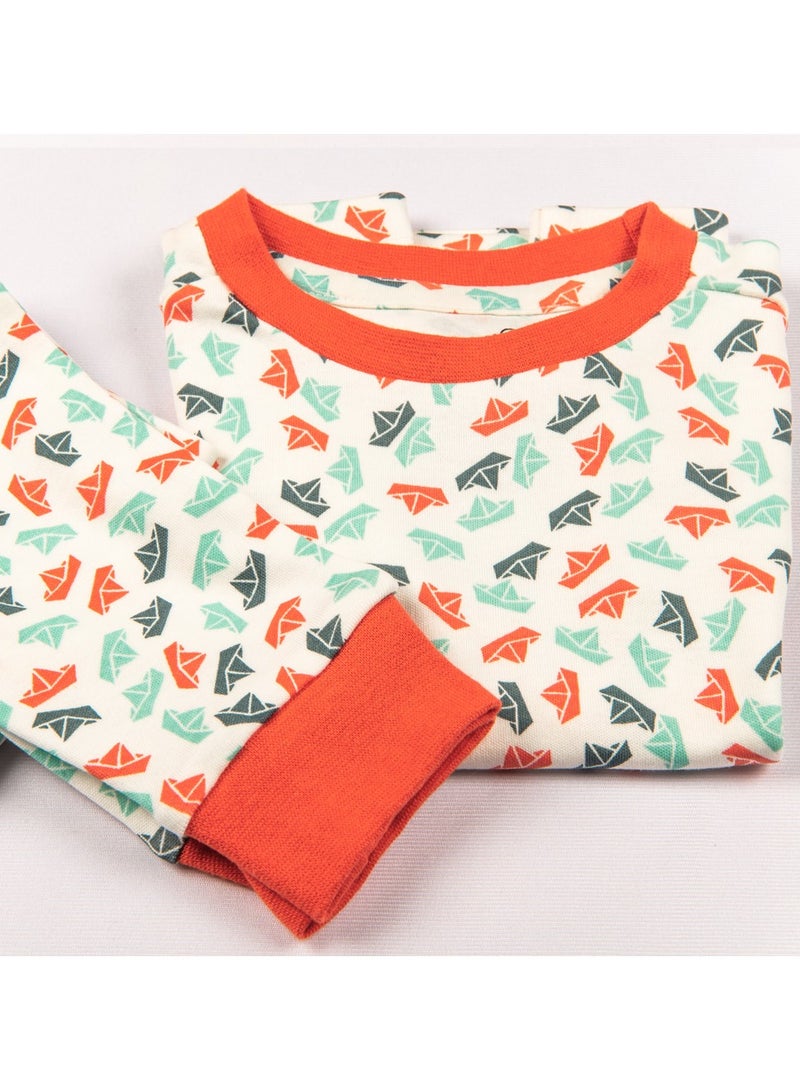 Keebee Organic Cotton Half Sleeve Paper Boats Printed Lounge Nightsuit Pajama Set - Image 3