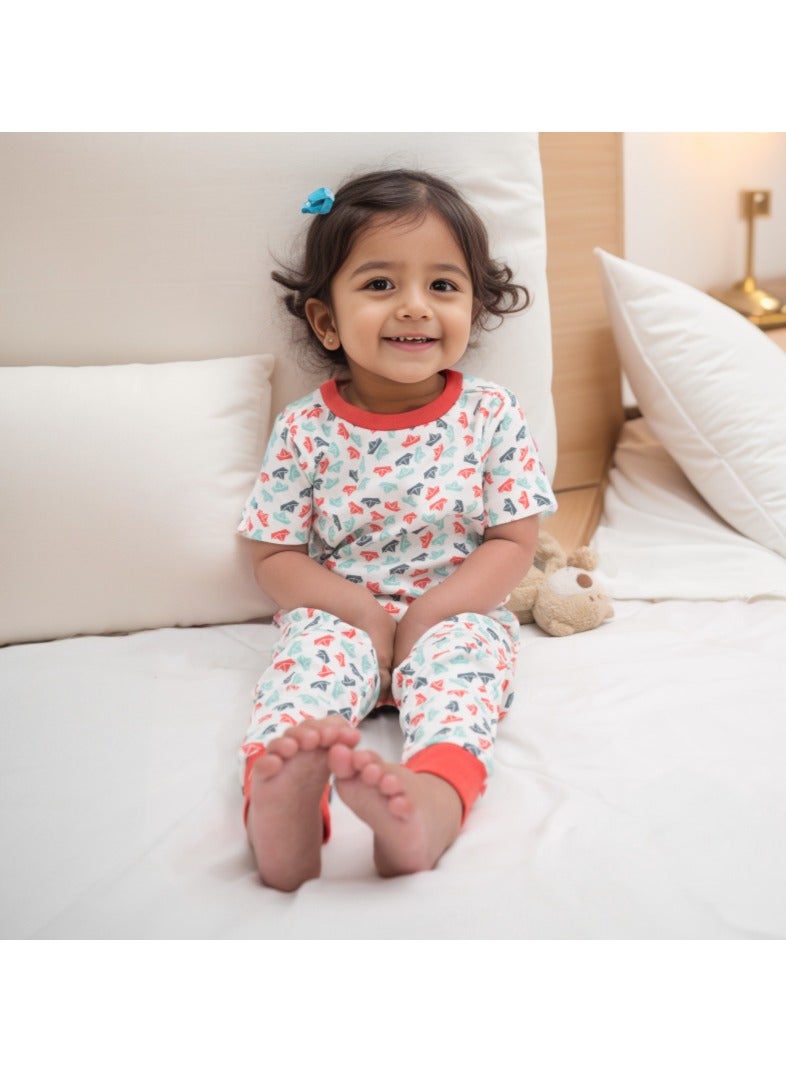 Keebee Organic Cotton Half Sleeve Paper Boats Printed Lounge Nightsuit Pajama Set - Image 1
