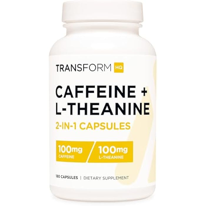 TransformHQ Caffeine & L-Theanine (100mg Each) 180 Caps - Gluten Free, Non-GMO - Image 1
