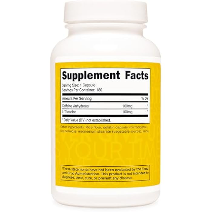 TransformHQ Caffeine & L-Theanine (100mg Each) 180 Caps - Gluten Free, Non-GMO - Image 4