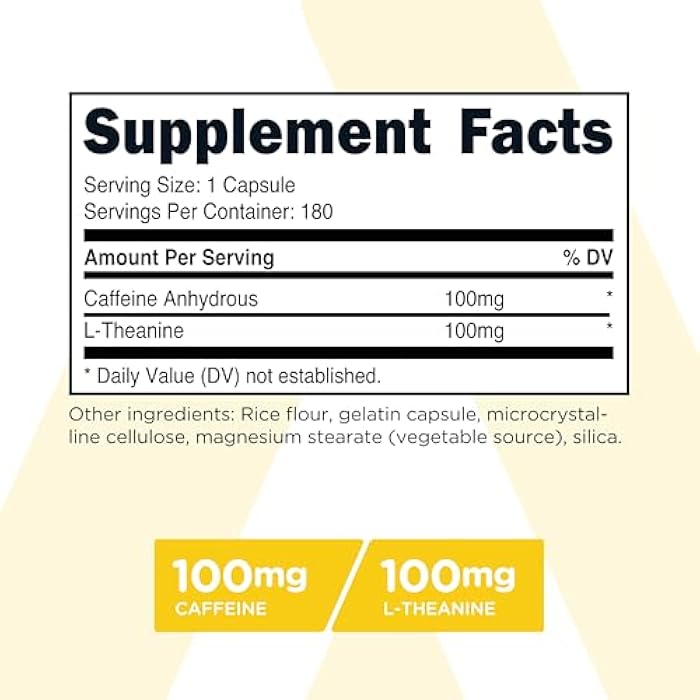TransformHQ Caffeine & L-Theanine (100mg Each) 180 Caps - Gluten Free, Non-GMO - Image 2