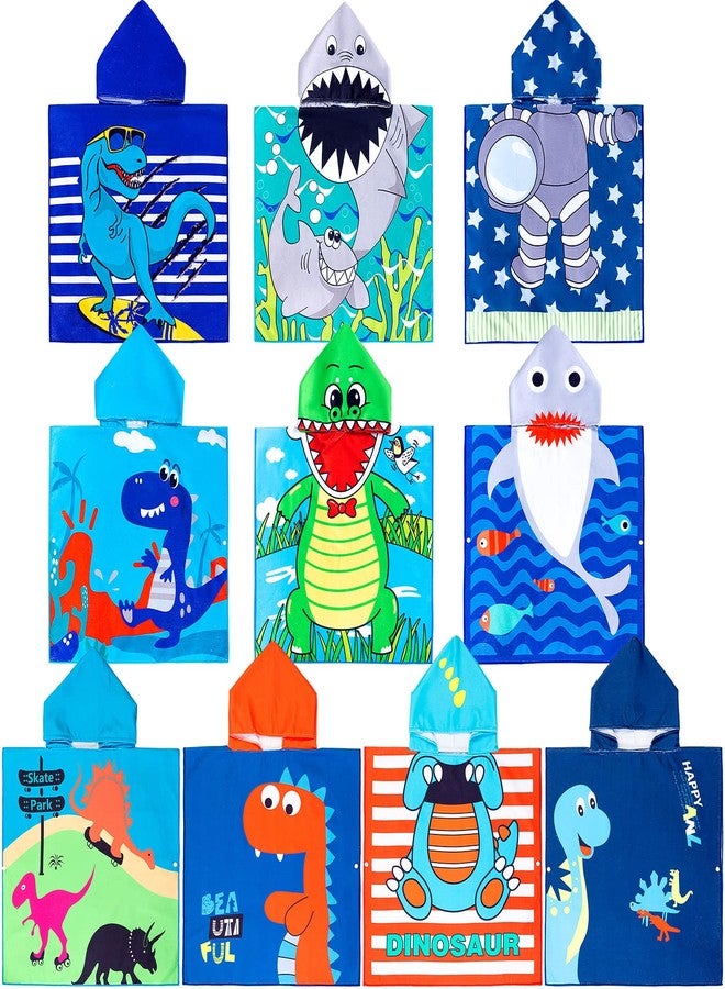Foaincore 10 Pcs Hooded Towels for Toddler Kids Poncho Children Beach Towels 47 x 24 Inch Soft Microfiber Baby Hooded Pool Towel Poncho Wrap Bath Robe with Hood for 1-7 Years Swim Party(Boy) - Image 1
