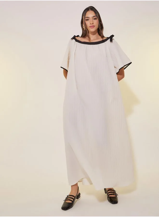 Take Two Take Two Textured Contrast Neckline A-Line Maxi Dress