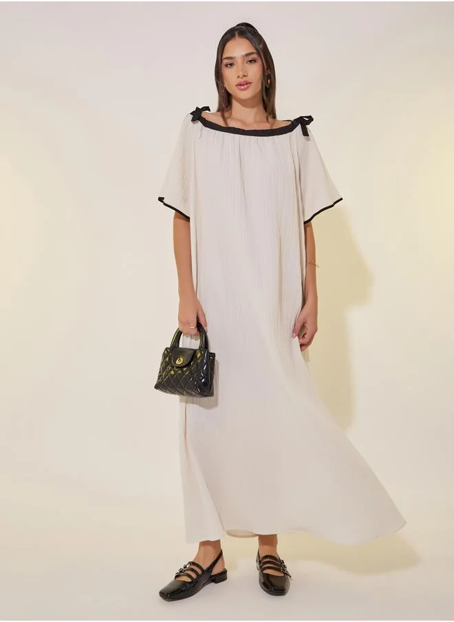 Take Two Take Two Textured Contrast Neckline A-Line Maxi Dress