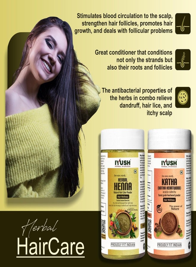 IYUSH Herbal Ayurveda Herbal Mehndi for Hair Color and Katha Powder for Hair - 200gm | Natural Hair Colour without Chemical | Herbal Hair Colour | Hair Volume Powder | Hair Powder | 100gm each - Image 4