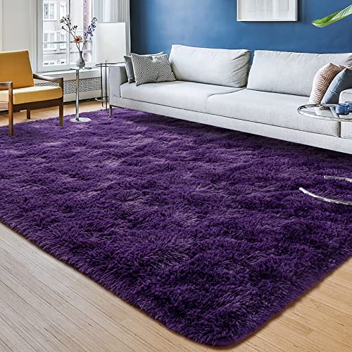 Przemy Dark Purple Area Rug for Bedroom 4x6 Feet Fluffy Shaggy Rugs for Living Room Super Soft Fuzzy Carpet Rug for Kids Girls Room Dorm Nursery Indoor Home Decor - Image 1