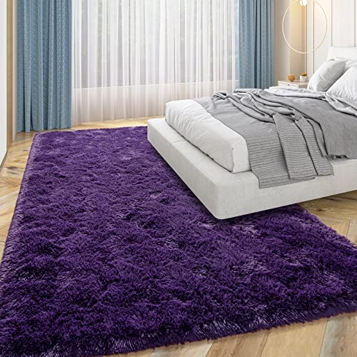 Przemy Dark Purple Area Rug for Bedroom 4x6 Feet Fluffy Shaggy Rugs for Living Room Super Soft Fuzzy Carpet Rug for Kids Girls Room Dorm Nursery Indoor Home Decor - Image 3