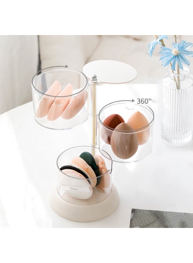 منظم مكياج دوار شفاف قطعة واحدة - متعدد الطبقات، مقاوم للغبار، حامل إسفنجة وإسفنجة مستحضرات تجميل مع غطاء، مثالي لعرض أدوات الزينة، طاولة أدوات الزينة - Image 4
