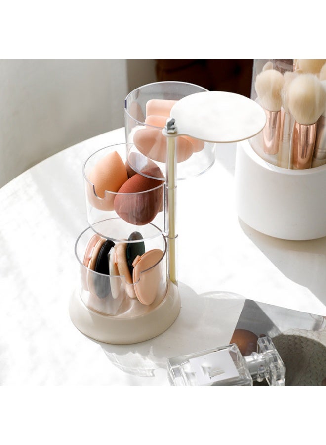 منظم مكياج دوار شفاف قطعة واحدة - متعدد الطبقات، مقاوم للغبار، حامل إسفنجة وإسفنجة مستحضرات تجميل مع غطاء، مثالي لعرض أدوات الزينة، طاولة أدوات الزينة - Image 5
