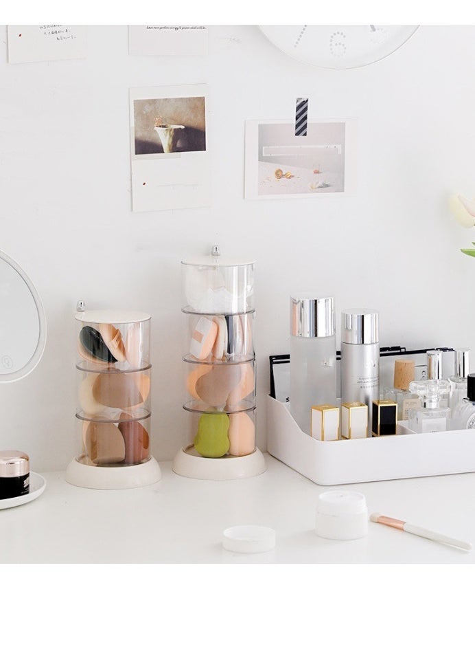 منظم مكياج دوار شفاف قطعة واحدة - متعدد الطبقات، مقاوم للغبار، حامل إسفنجة وإسفنجة مستحضرات تجميل مع غطاء، مثالي لعرض أدوات الزينة، طاولة أدوات الزينة - Image 3