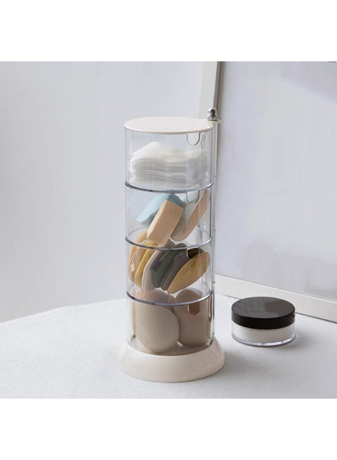 منظم مكياج دوار شفاف قطعة واحدة - متعدد الطبقات، مقاوم للغبار، حامل إسفنجة وإسفنجة مستحضرات تجميل مع غطاء، مثالي لعرض أدوات الزينة، طاولة أدوات الزينة - Image 1
