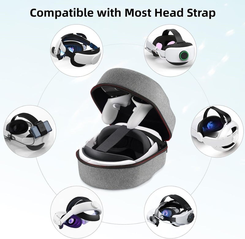 COOWPS حقيبة حمل صلبة من COOWPS لسماعة الرأس Oculus Quest 2/Meta Quest 3/Vision Pro/Pico 4 VR، متوافقة مع حزام Elite Strap/Kiwi Design/BOBOVR، حماية كاملة للسفر والتخزين - Image 2
