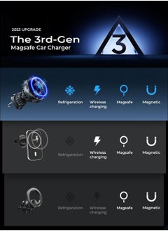 Lisen for 15w MagSafe Car Mount Charger - [Fastest Cooling Charger] Magnetic Phone Wireless Charging Mount for iPhone 16/15/14/13/12 Pro Max/Plus/Mini - Ice Cooler Magnetic Phone Holder, Black  - Image 2